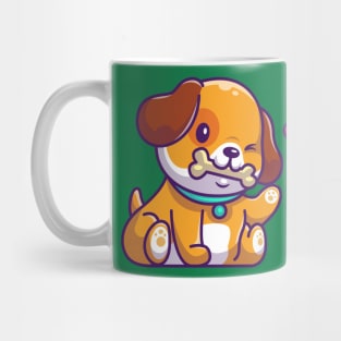 Cute Dog Bite Bone Cartoon Mug